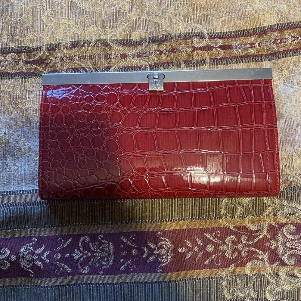 New York & Company Red Croc-Embossed Clutch